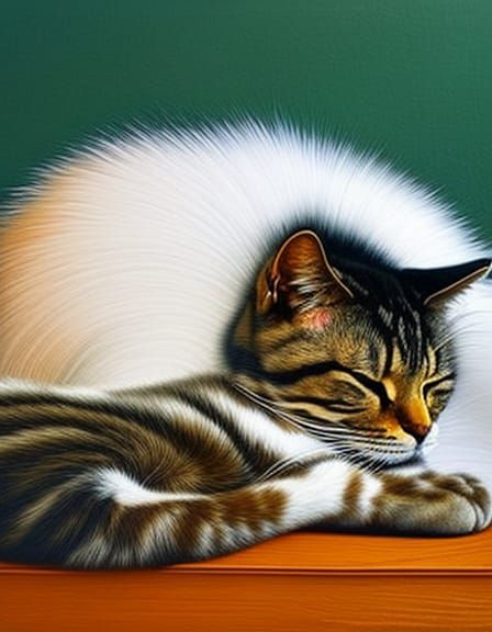 Hyperrealistic Cat Sleeping Peacefully on Dog's Lap