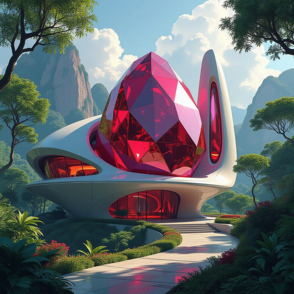 Majestic Ruby Gemstone House in Sci-Fi Fantasy Style