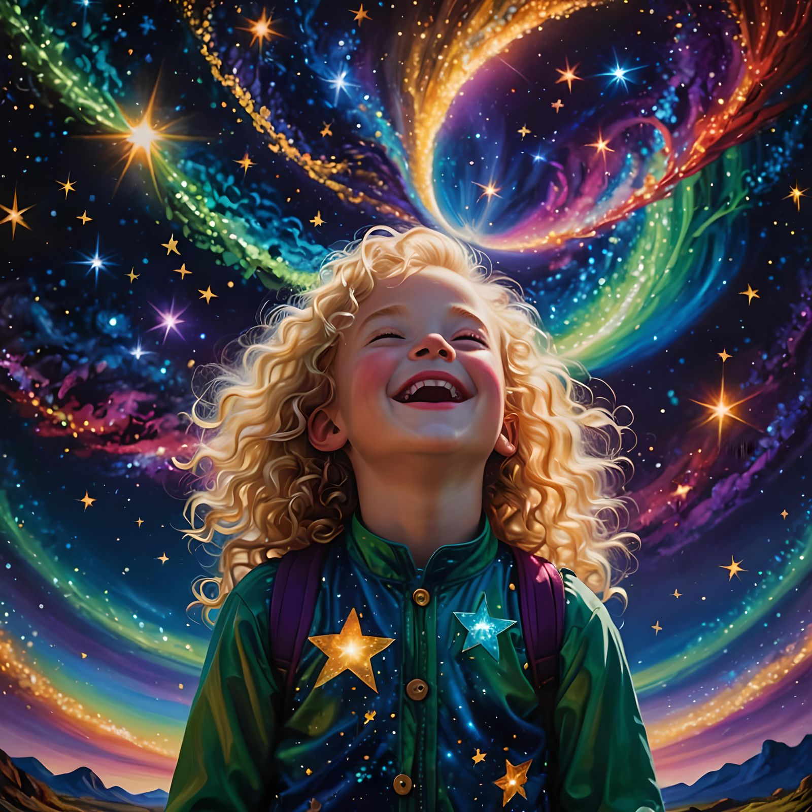 Child in Fluorescent Starlight Dreamscape