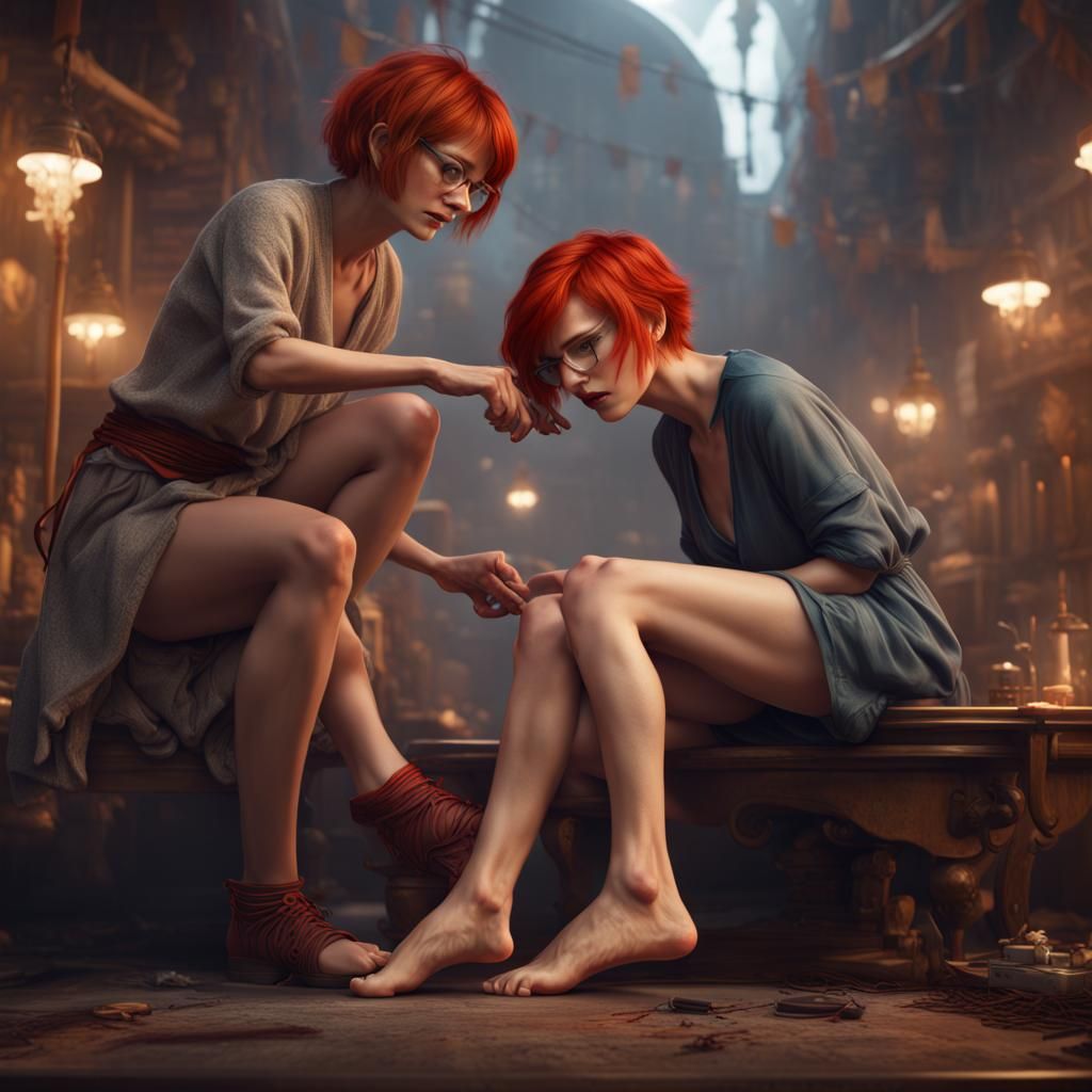 Women Playing Footsies: Detailed Matte Painting
