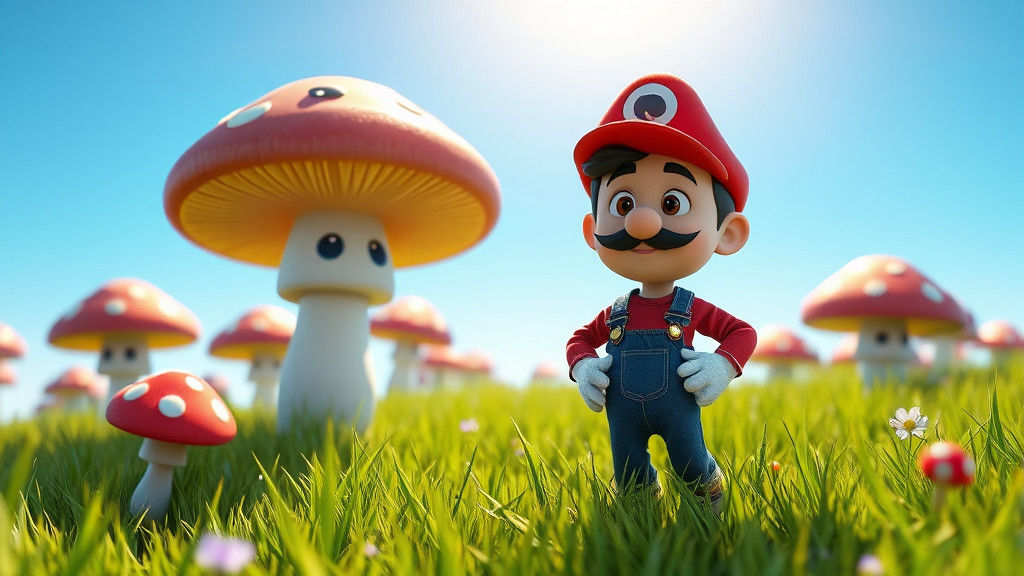 Mushroom Man in Whimsical Pixar-Style World