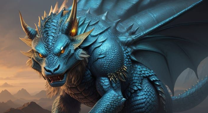 Furry Dragon Roars in Oil Painting Style