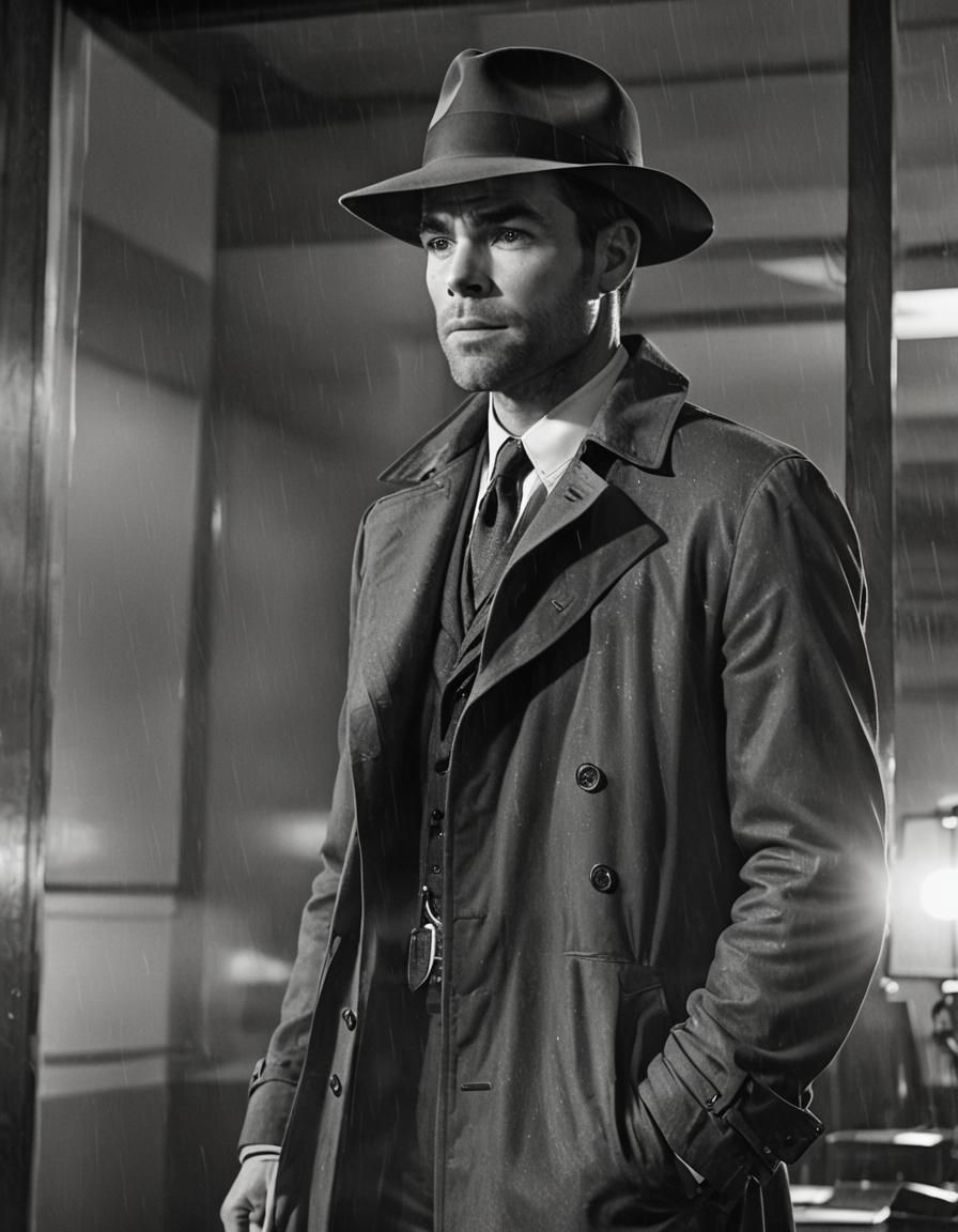 Chris Pine as Noir Detective in Moody Office