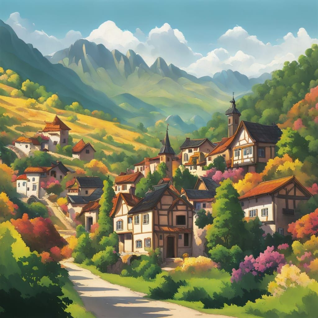 Colorful Medieval City in Mountain Valley