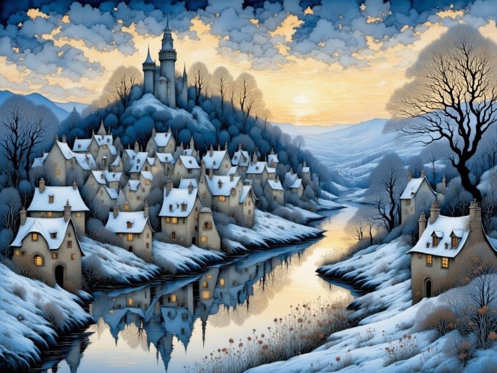 Vibrant Medieval Scene in Intricate Art Nouveau Style