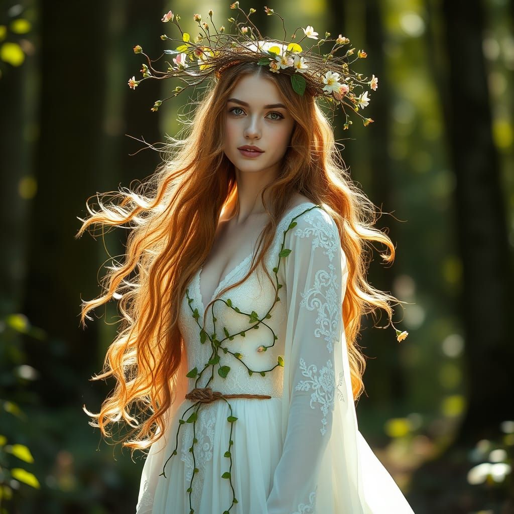 Ethereal Elyra in Flowing Gown with Vines