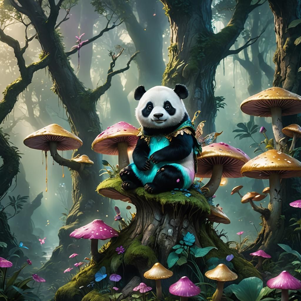 Fairy Panda in Enchanted Forest Concept Art