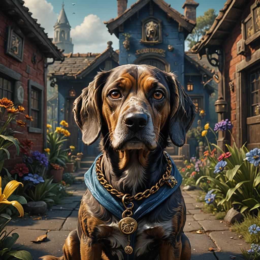 Dog with Snoop Dogg Face, Detailed Matte Painting