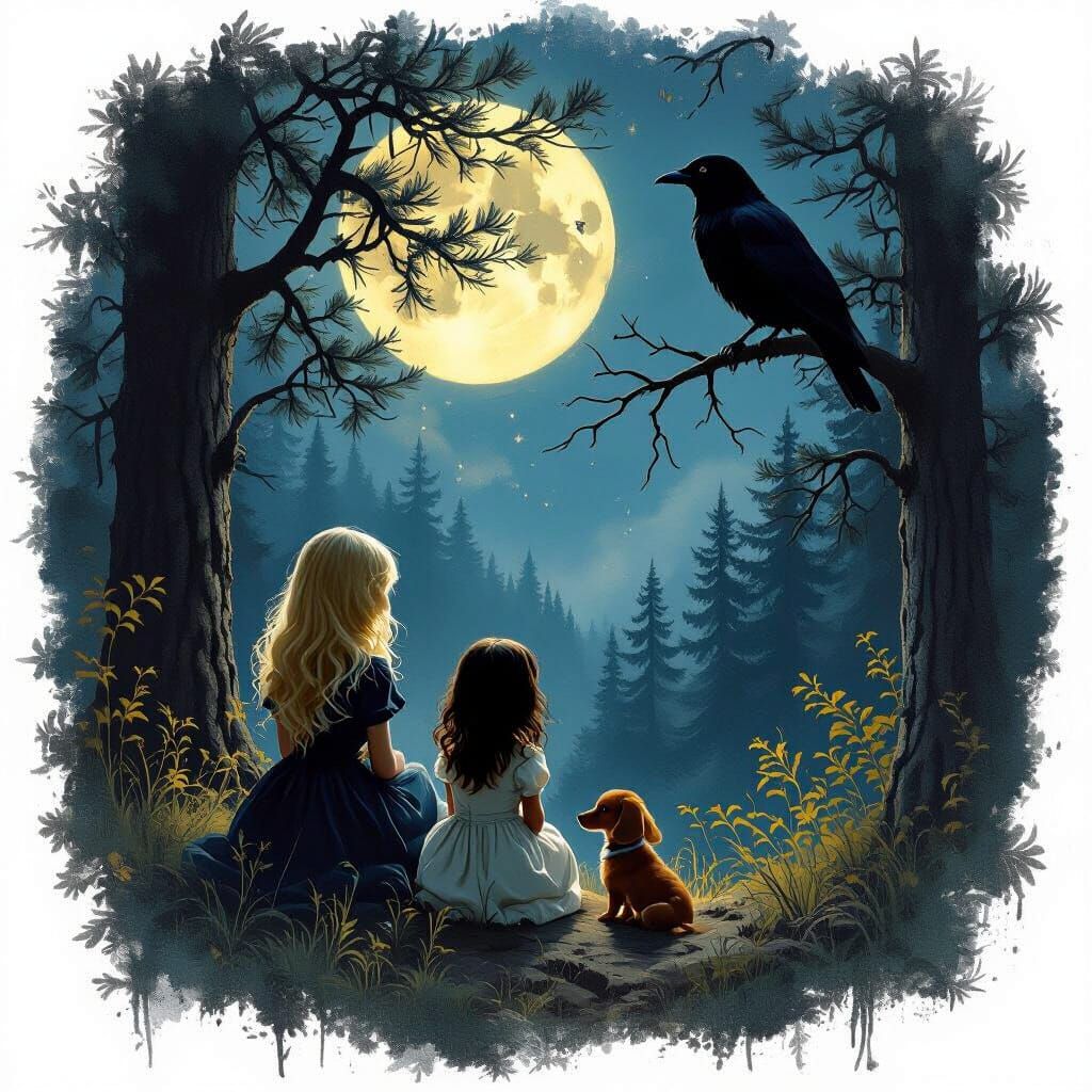 Moonlit Forest Scene in Rembrandt Style