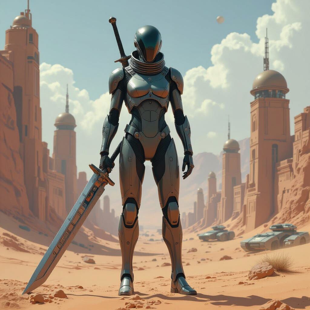 Alien Desert City Protector in Biomechanical Style