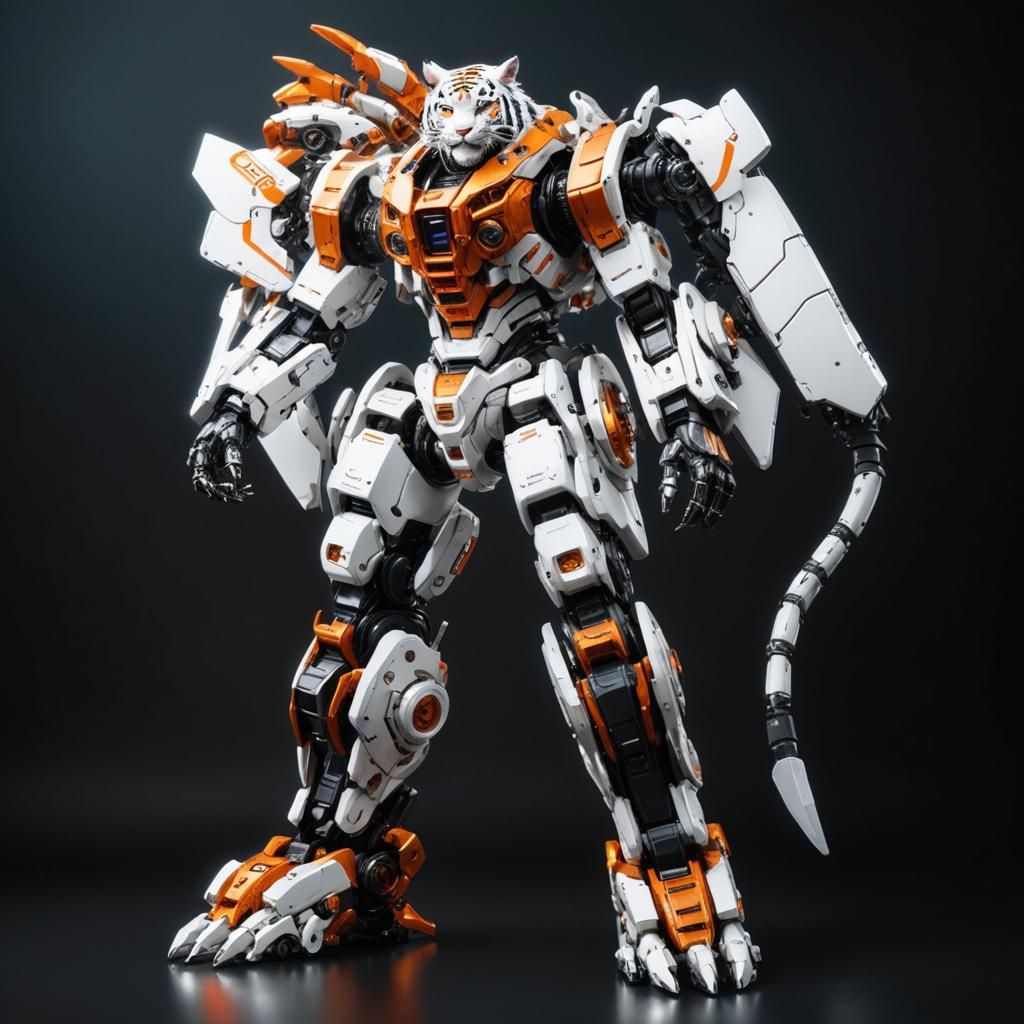 Cyberpunk White Tiger Mecha Close-Up