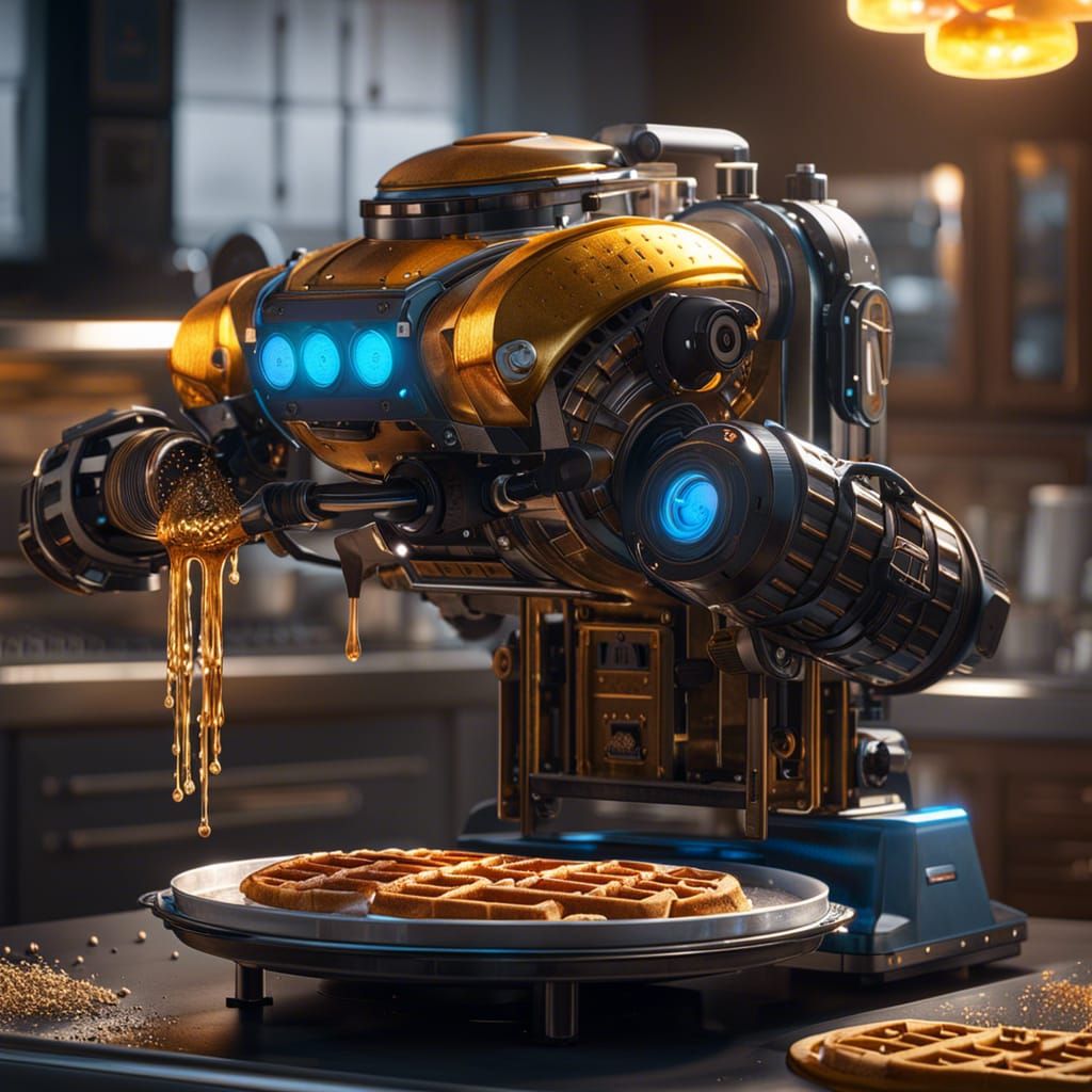 Hyperrealistic Waffle Maker Robot: 8K 3D Render