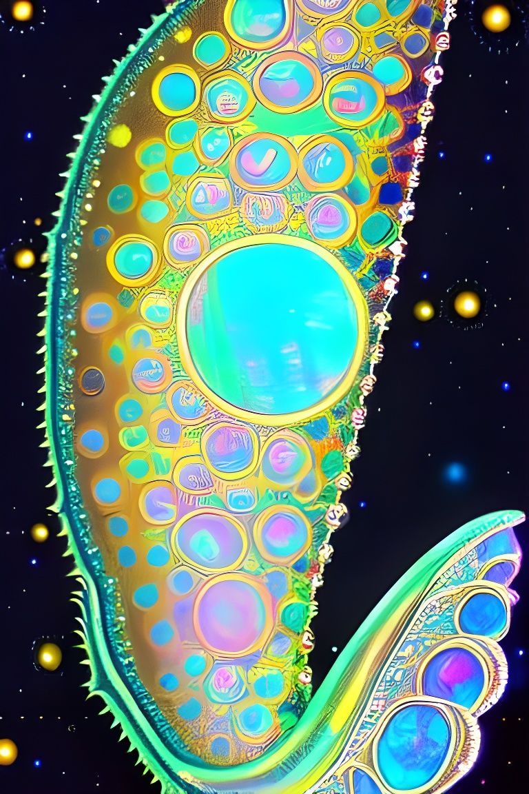 Luminescent Caterpillar Concept Art with Gold Filigree