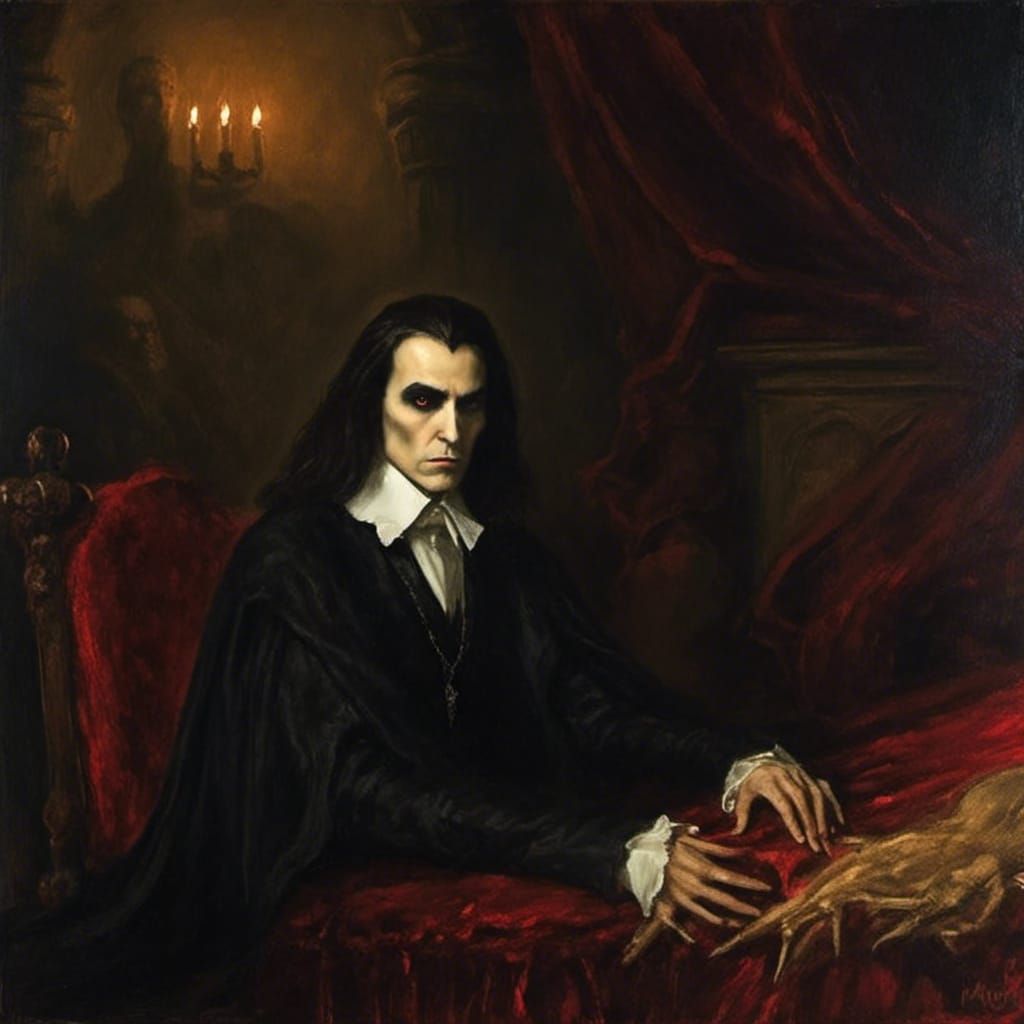Gothic Vampire in Dark Castle Oil Painting