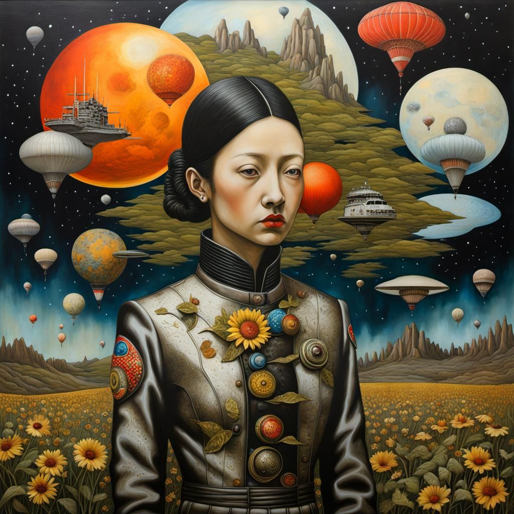 Surreal Sci-Fi Scene in Mixed Media Style
