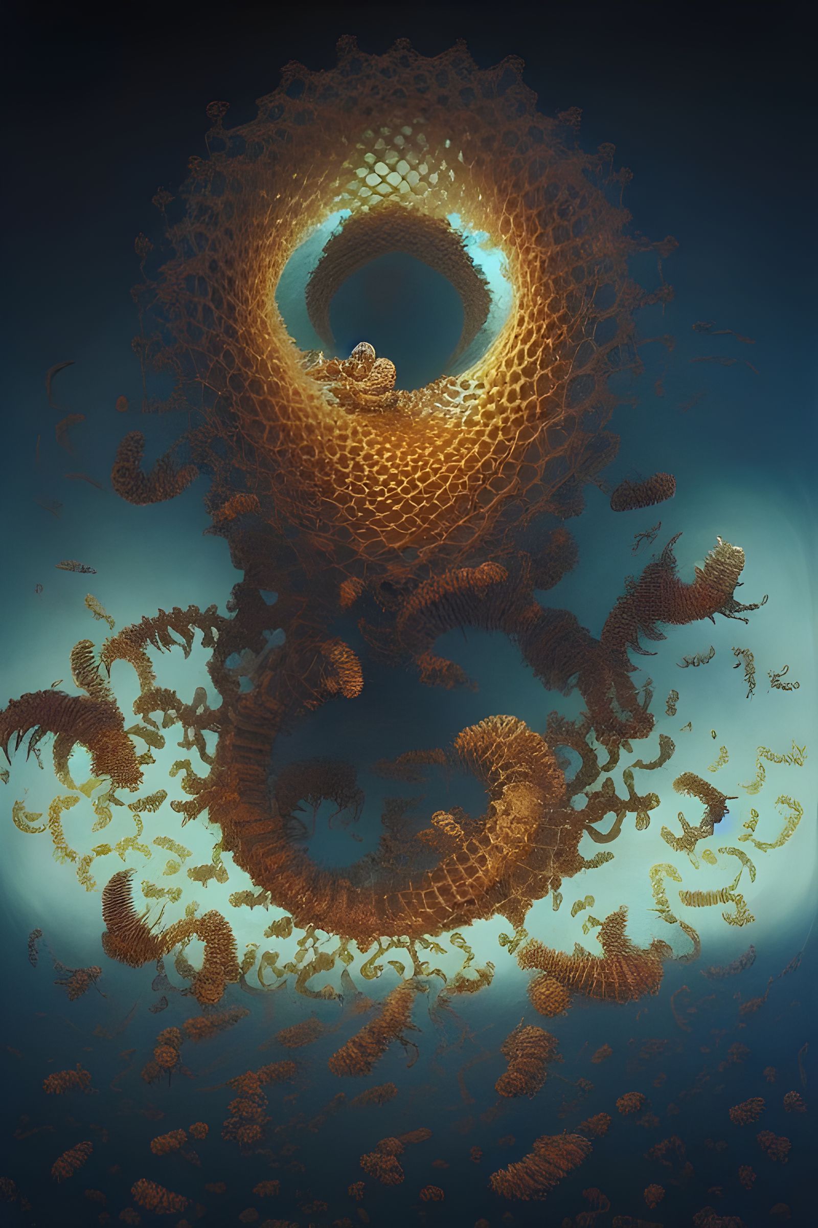 Horrific Honeycomb Swirl in Romantic Dark Fantasy Style