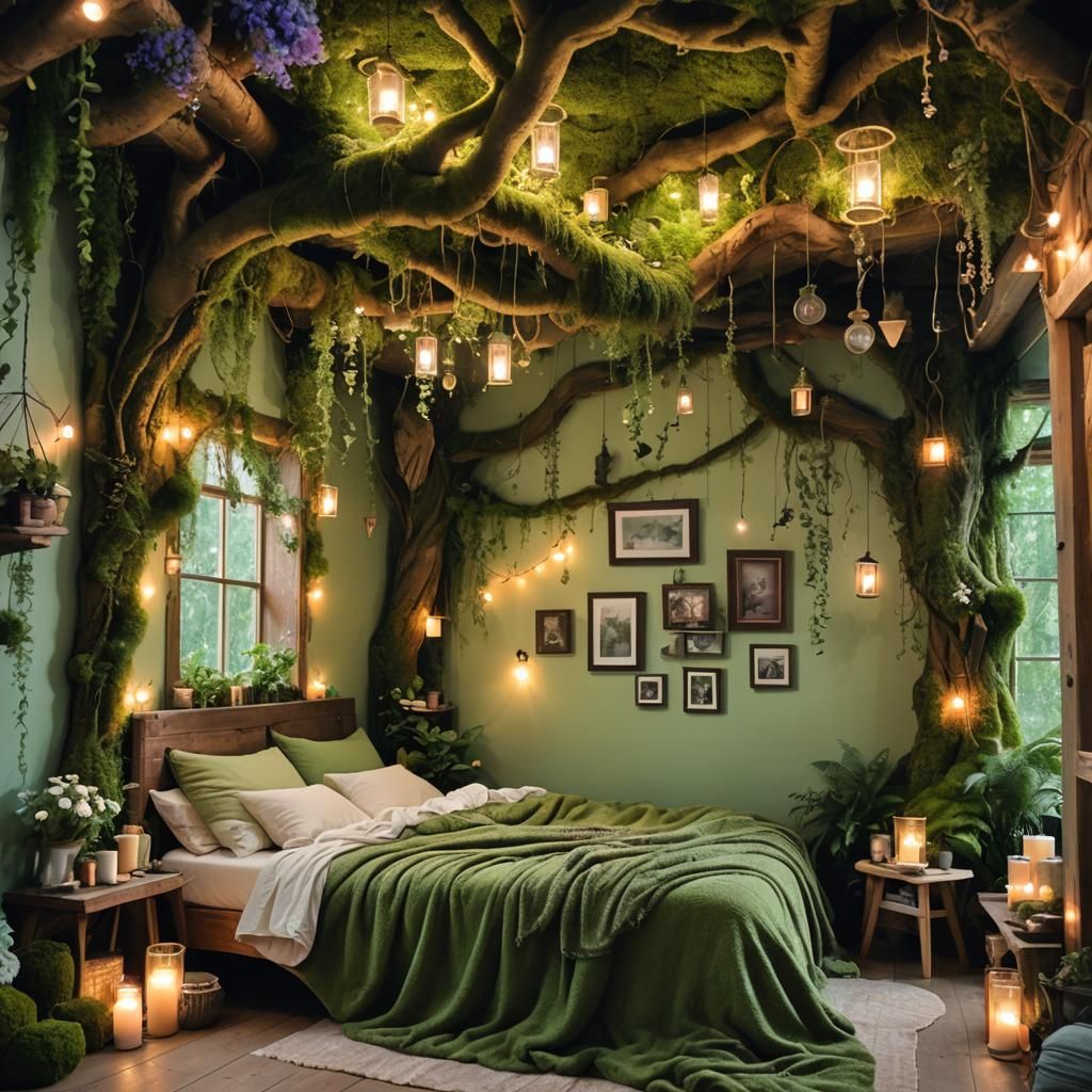 Fantastical Forest Fairy Bedroom in a Mossy Tree