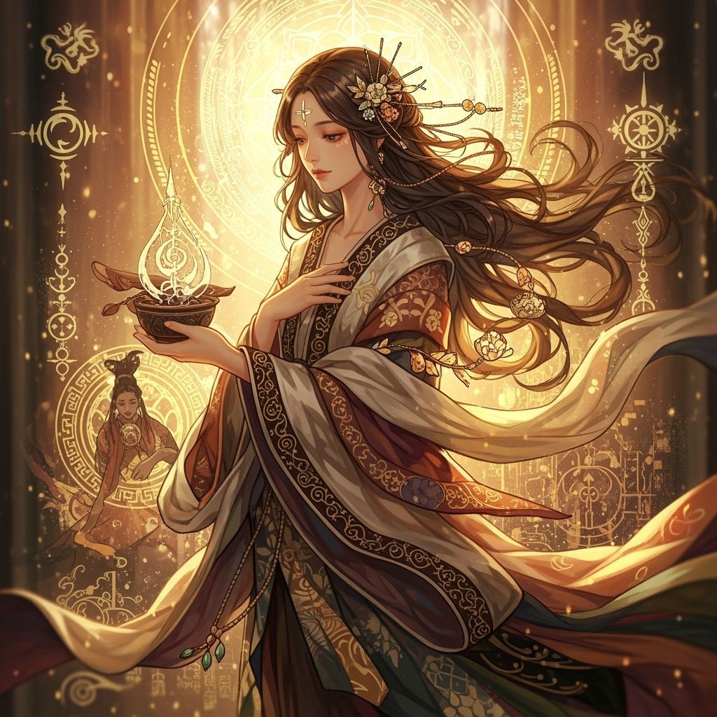 Mystical Woman in Flowing Garments, Dreamlike Art