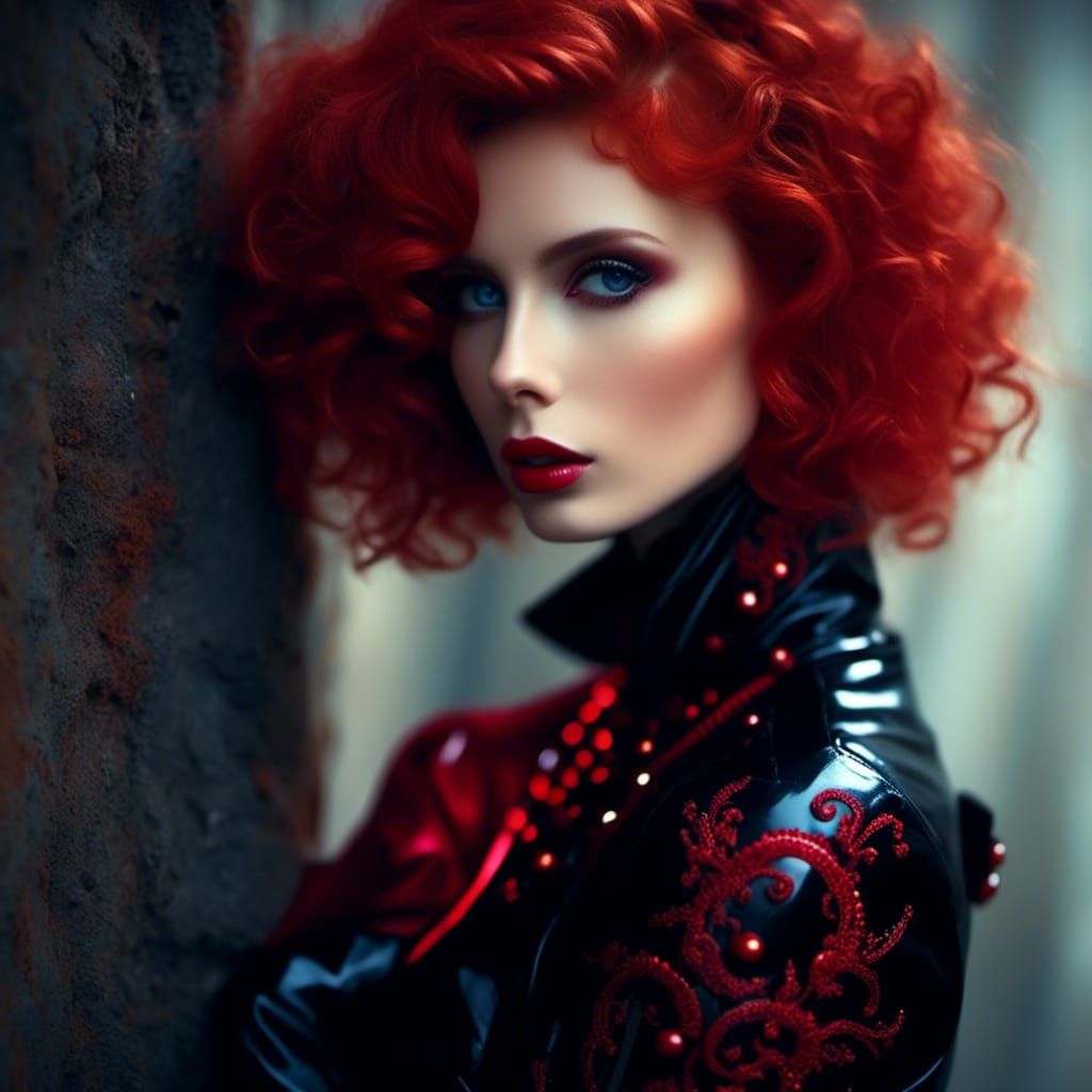 Gothic Portrait of a French Woman in Red Latex