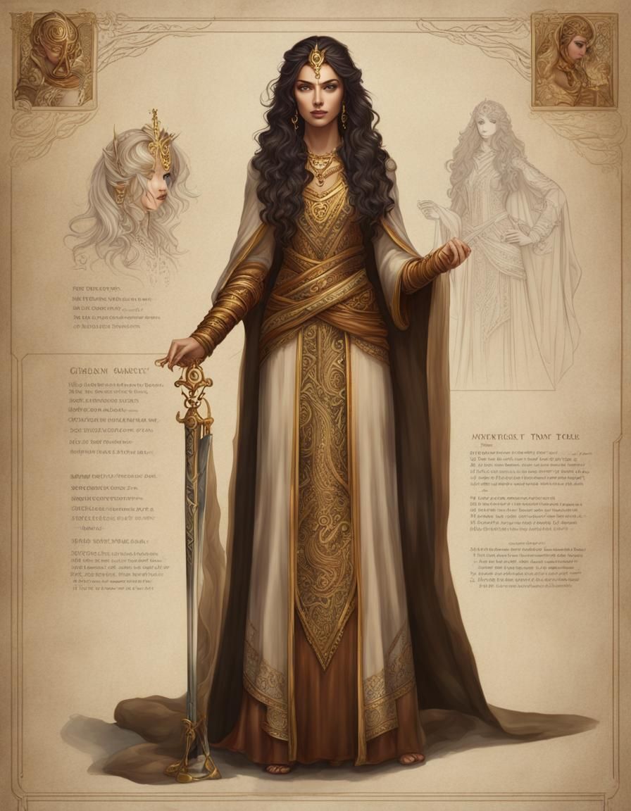 Fantasy Priestess Character Sheet in Photorealistic Style