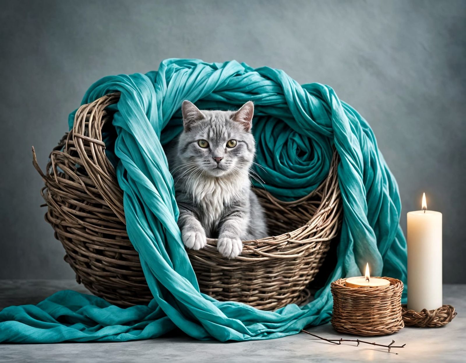 Raw Silk Fabric Cat in Beautiful Composition