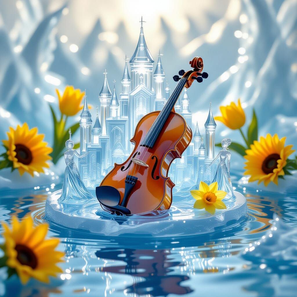 Silver Liquid Violin in Frozen Miniature Kingdom