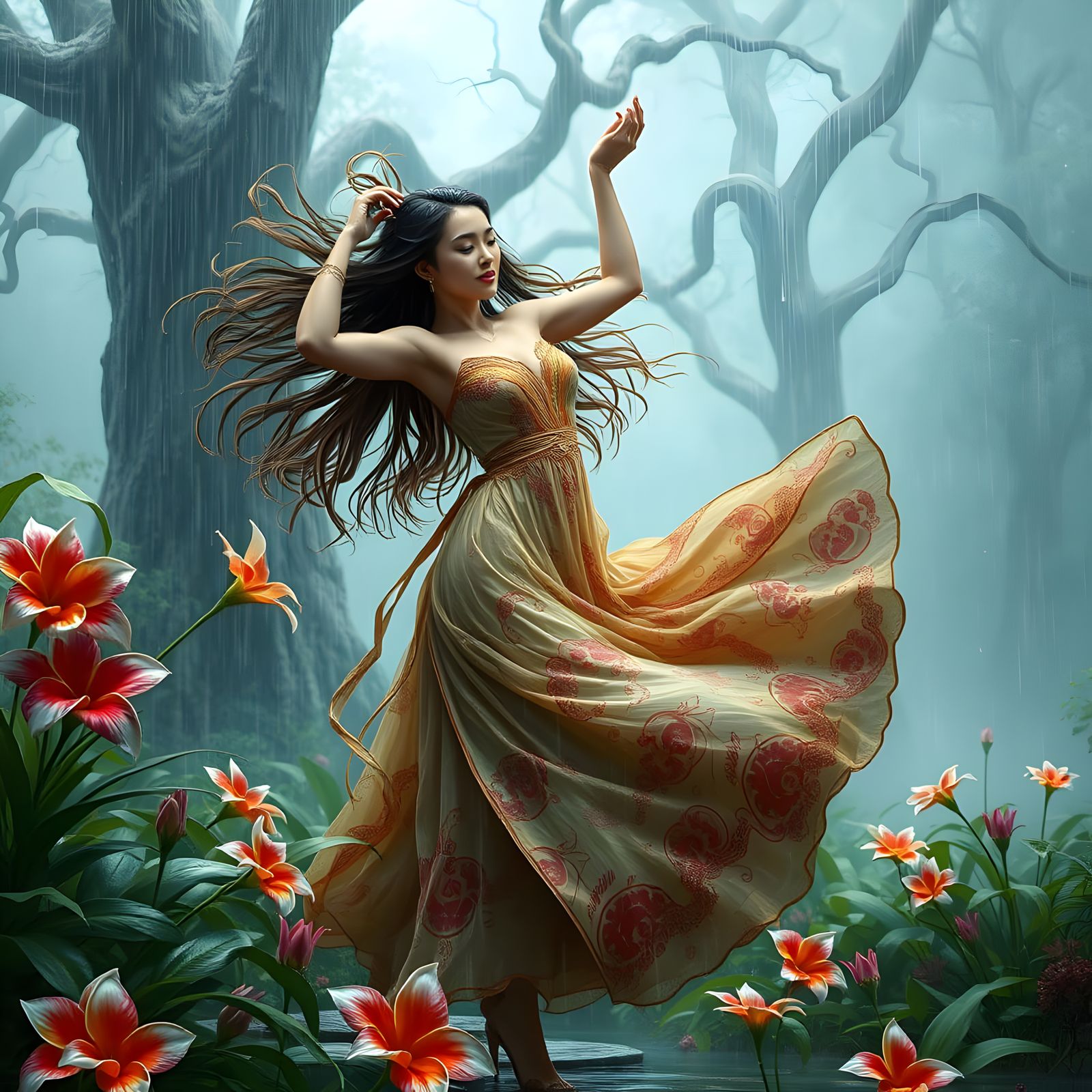 Ethereal Dance in Lush Rainforest