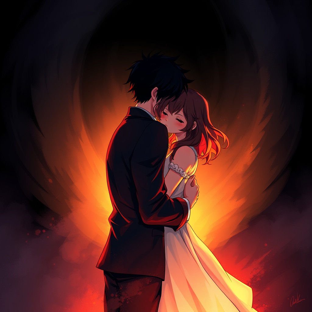 Romantic Embrace in Anime Style with Bold Colors