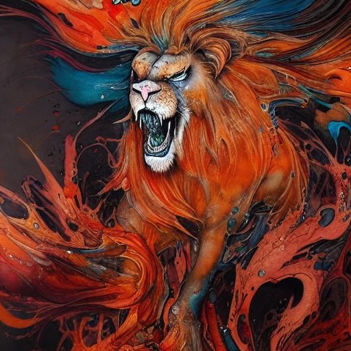 Terrifying Ghost Lion in Liquid Ink Style