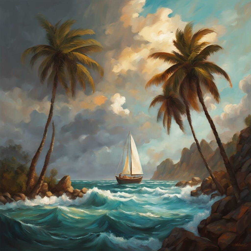 Contrasting Beach and Storm Seascape Oil Painting