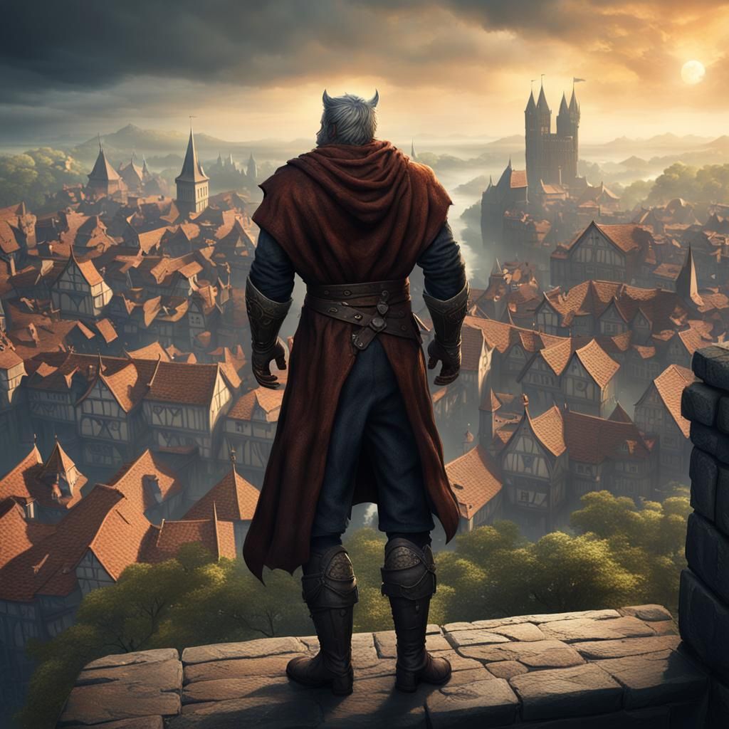 Werewolf Transformation in Medieval City: Matte Painting