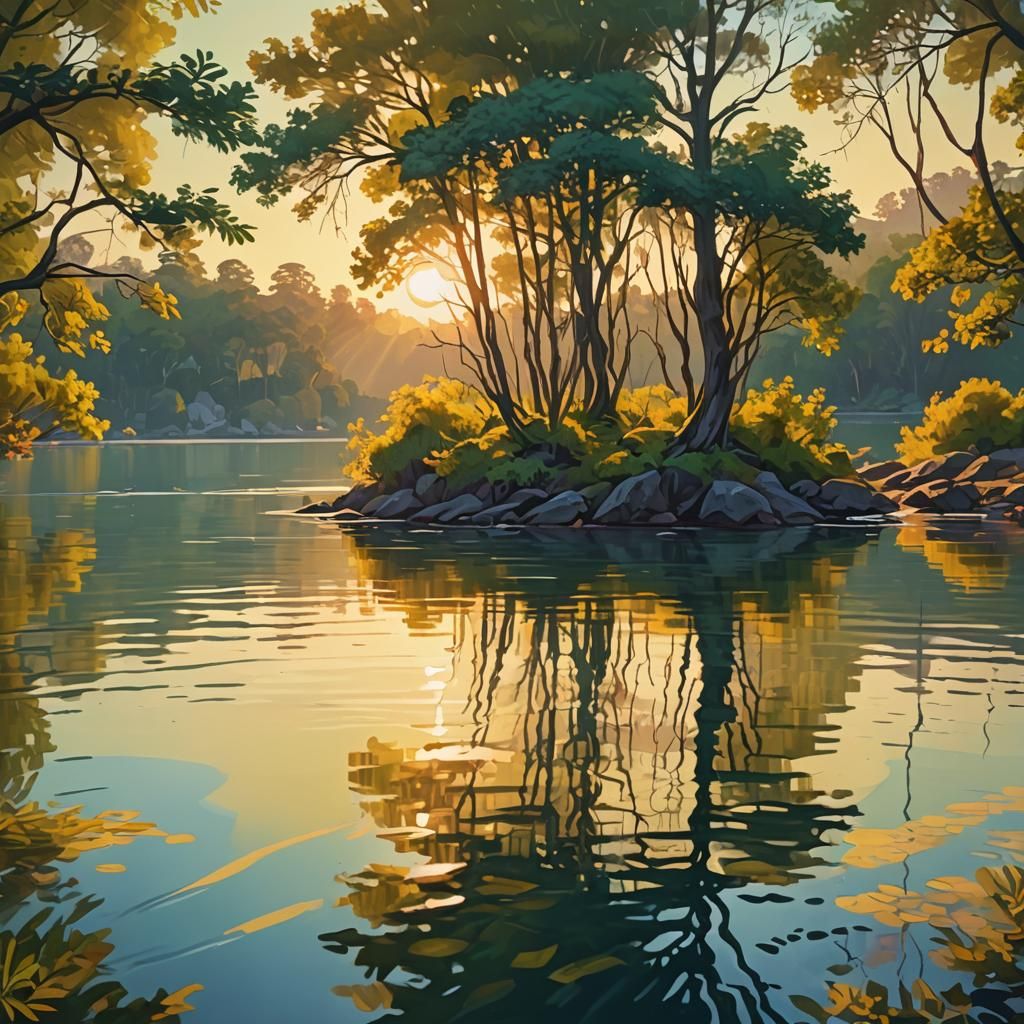 Fauvist Bay with Morning Light, Digital Matte Painting