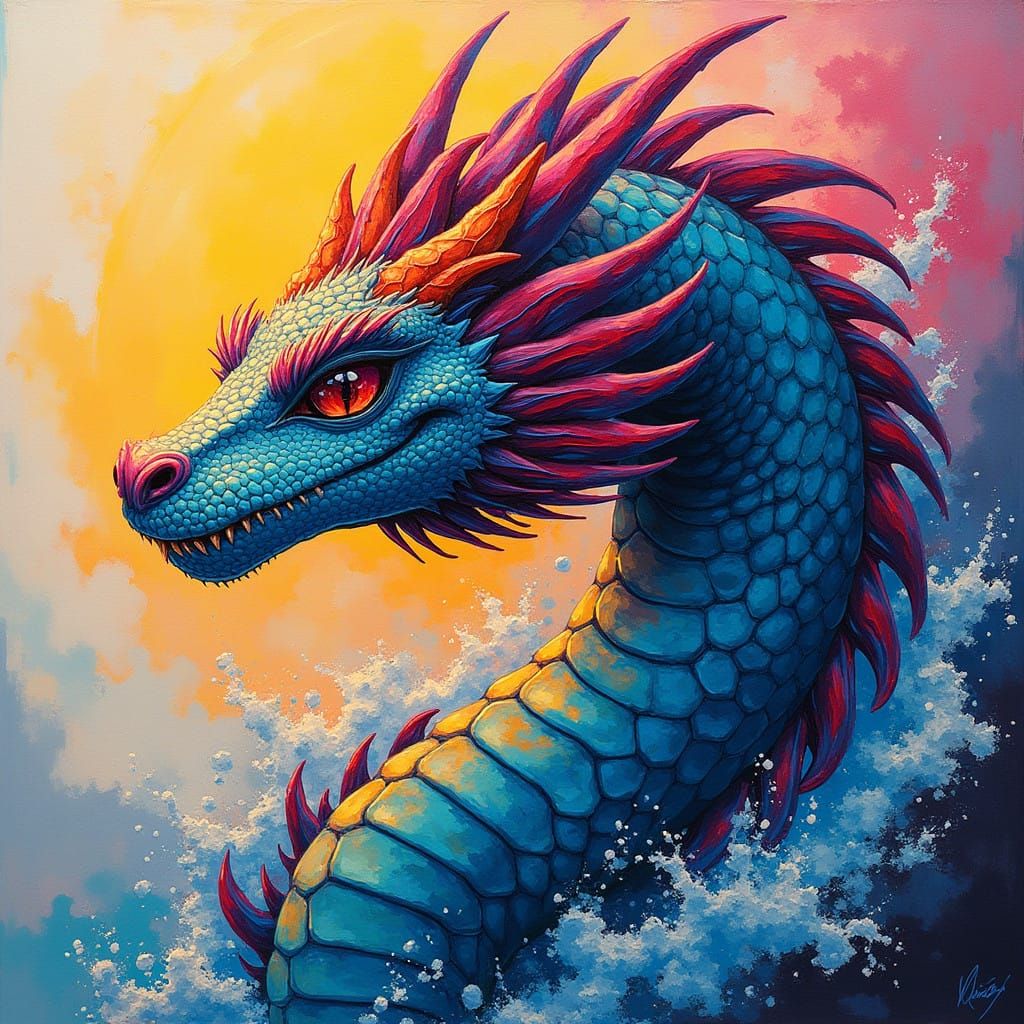 Vibrant Water Dragon Graffiti Art