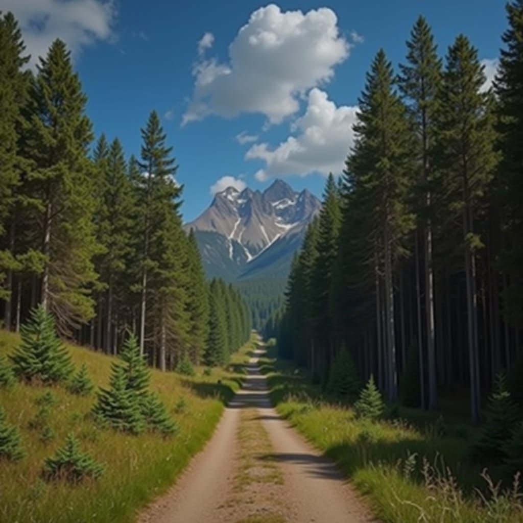 Hyperrealistic Forest Road in Hills, Cinematic HDR
