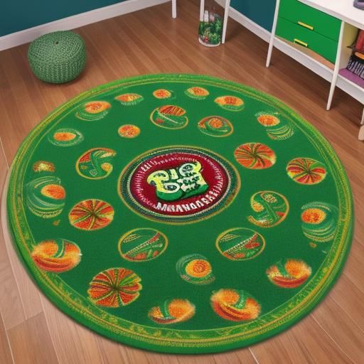 Vibrant Cannabis Logo Rug in Candyland Gouache Style