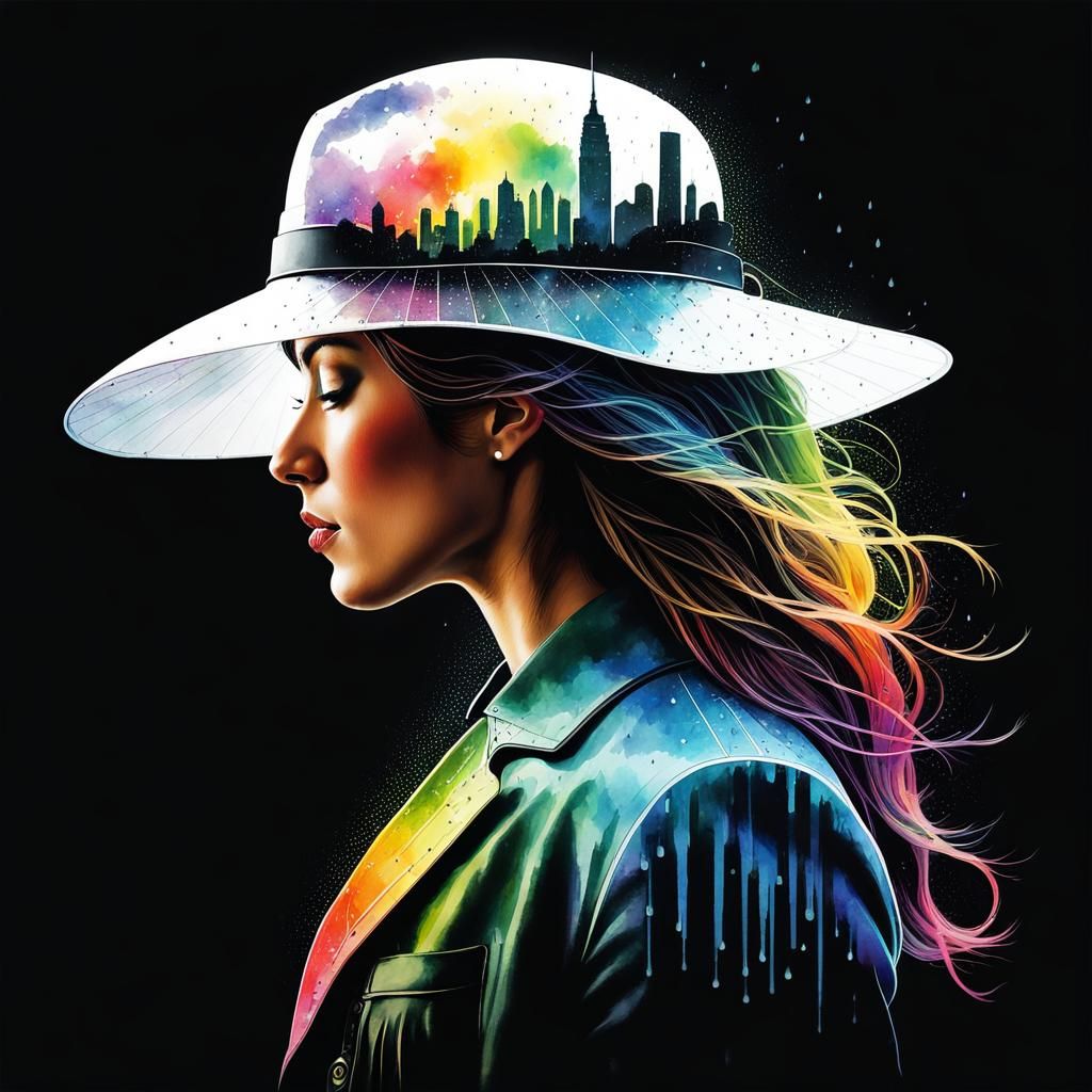 Violinist in Double Exposure Watercolor Style