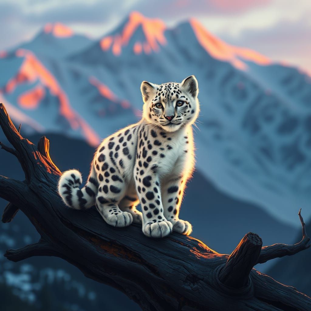 Snow Leopard Cub in Dawn Light, Matte Painting