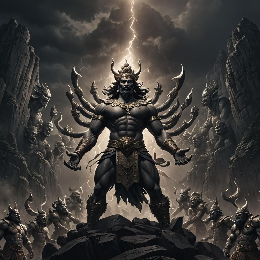 Wrathful Ravana, Ten Heads on Mountain Peak