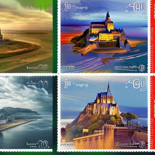 Mont Saint-Michel on Detailed Postage Stamps