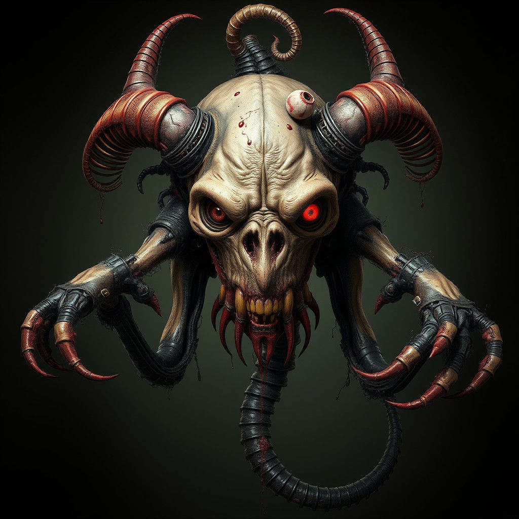Grotesque Cyberpunk Monster Portrait with Mechanical Limbs