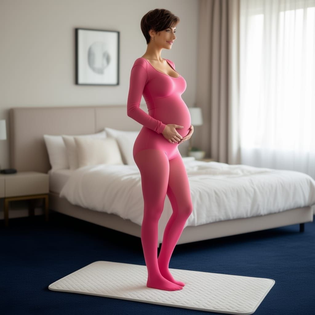 Stylish Pregnant Woman in Hot Pink Bodysuit