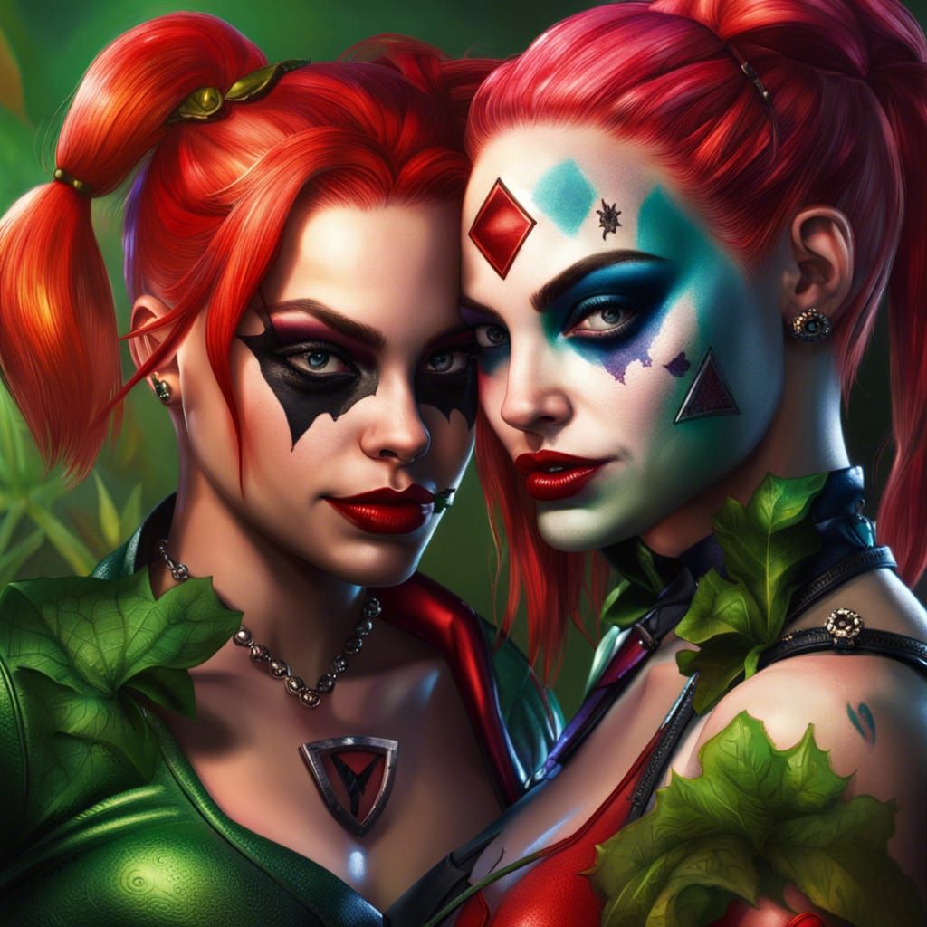 Harley Quinn and Poison Ivy Hyperrealistic Art