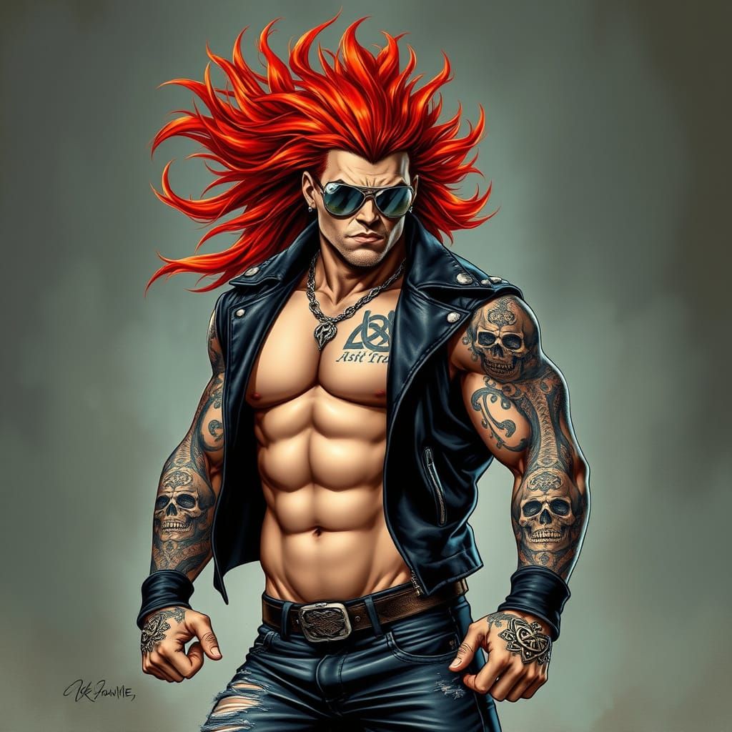 Muscled Wrestler in Edgy Leather and Aviators