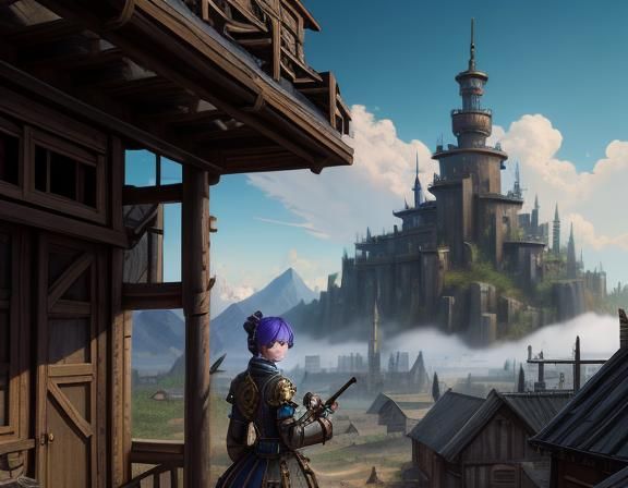 Steampunk Anime Woman in Kazakhstan Village