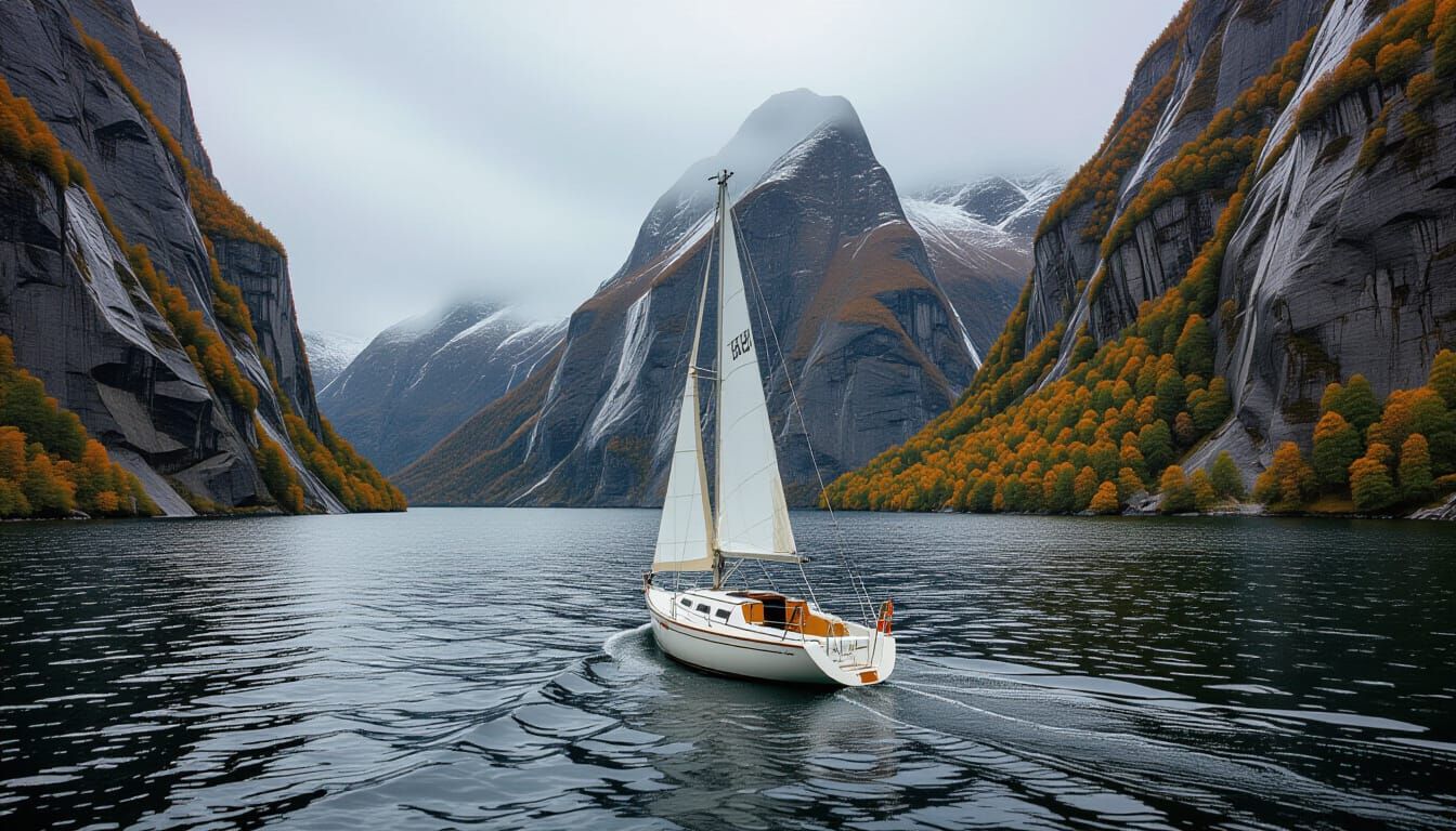 Sailboat Journey Through a Majestic Fjord
