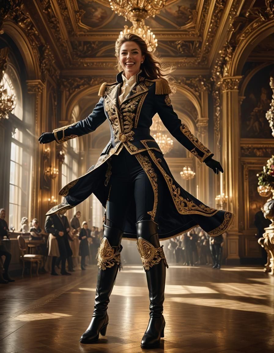Noble Lady Dancing in Cavalry Officer Attire