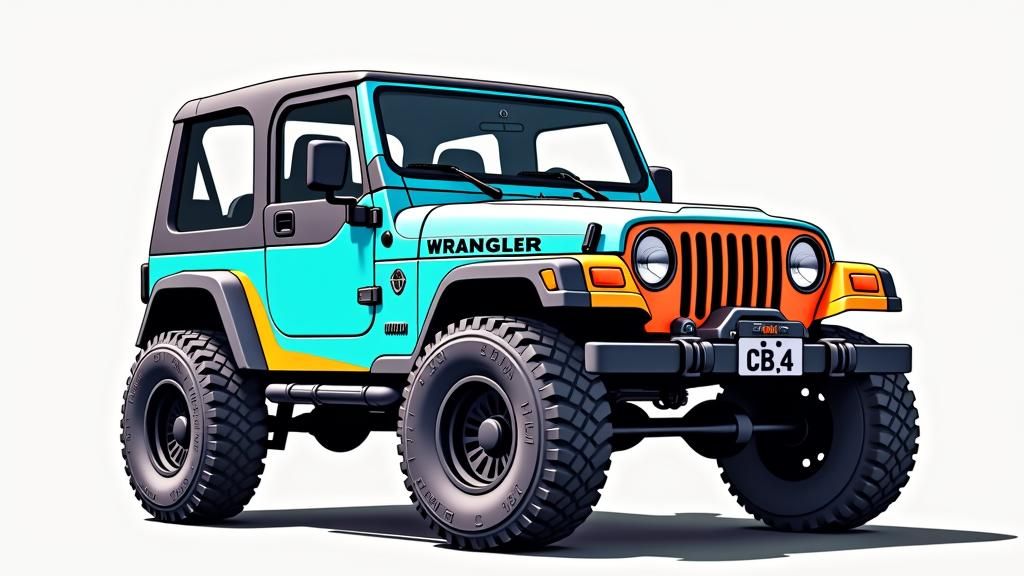 Jeep Wrangler in Pop-Art Style with Graffiti Text