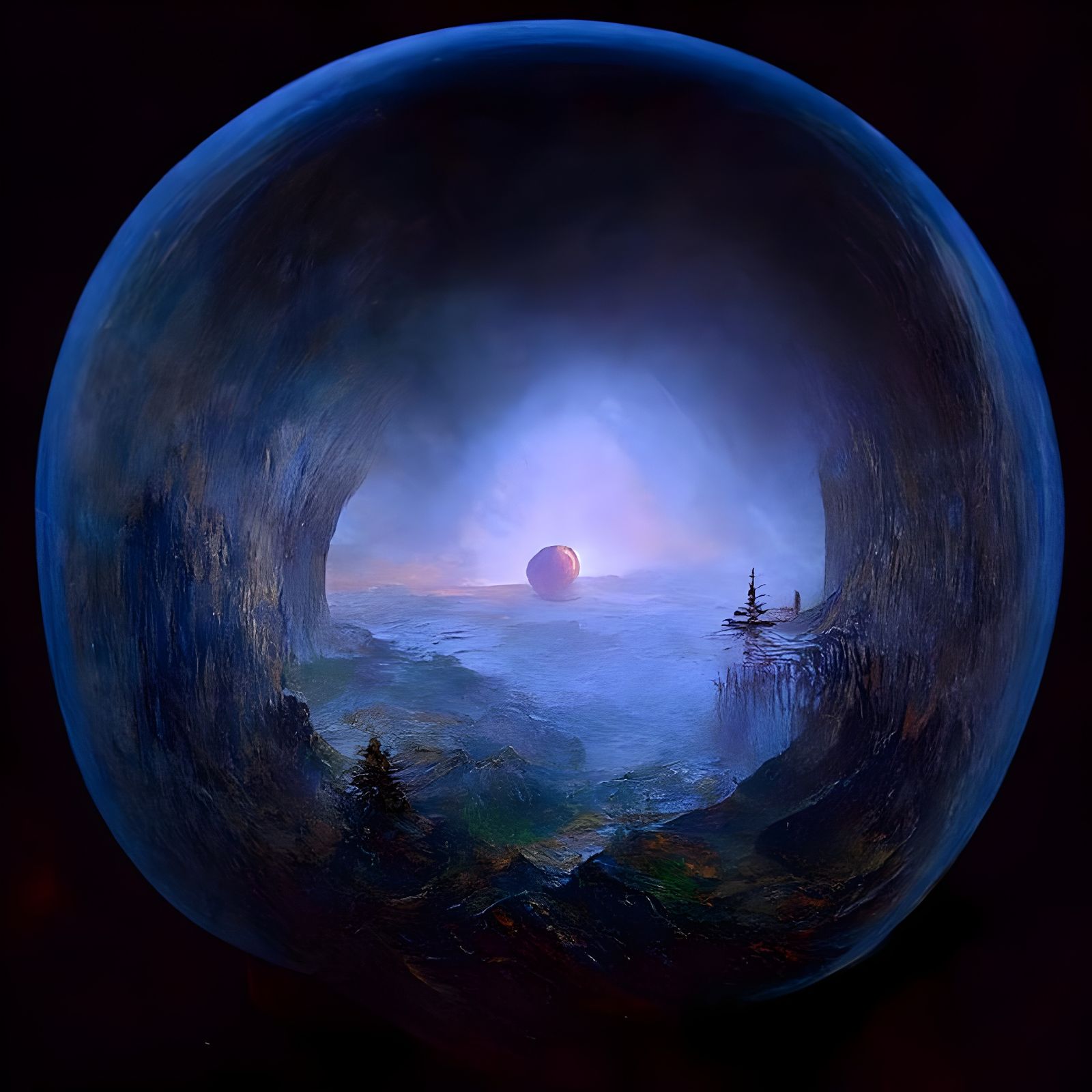 Idyllic Landscape Inside Sphere in Surreal Style
