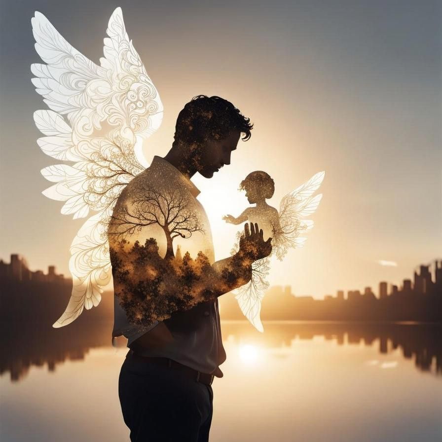 Man and Angel Silhouette in Four Seasons