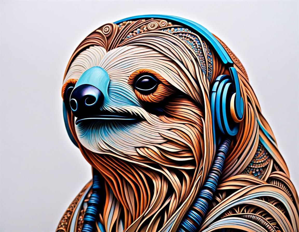 Cyberpunk Sloth in Abstract Zentangle Art